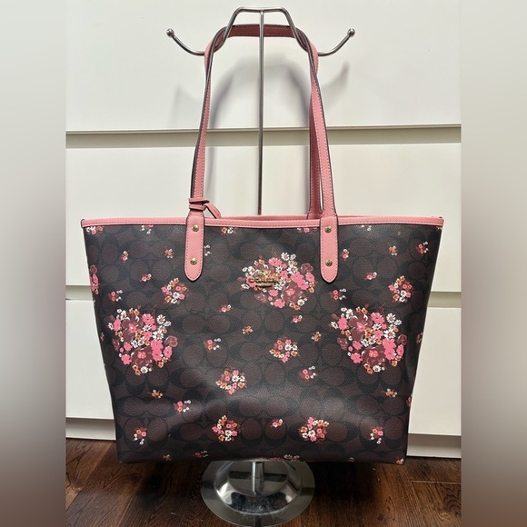 Coach Floral Pink and Brown Reversible Tote Bag - Picture 1 of 16